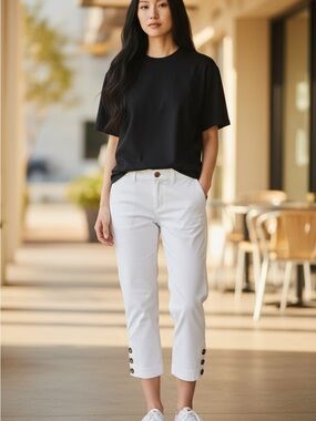 LOFT White Ankle Button-Hem Cropped Jeans